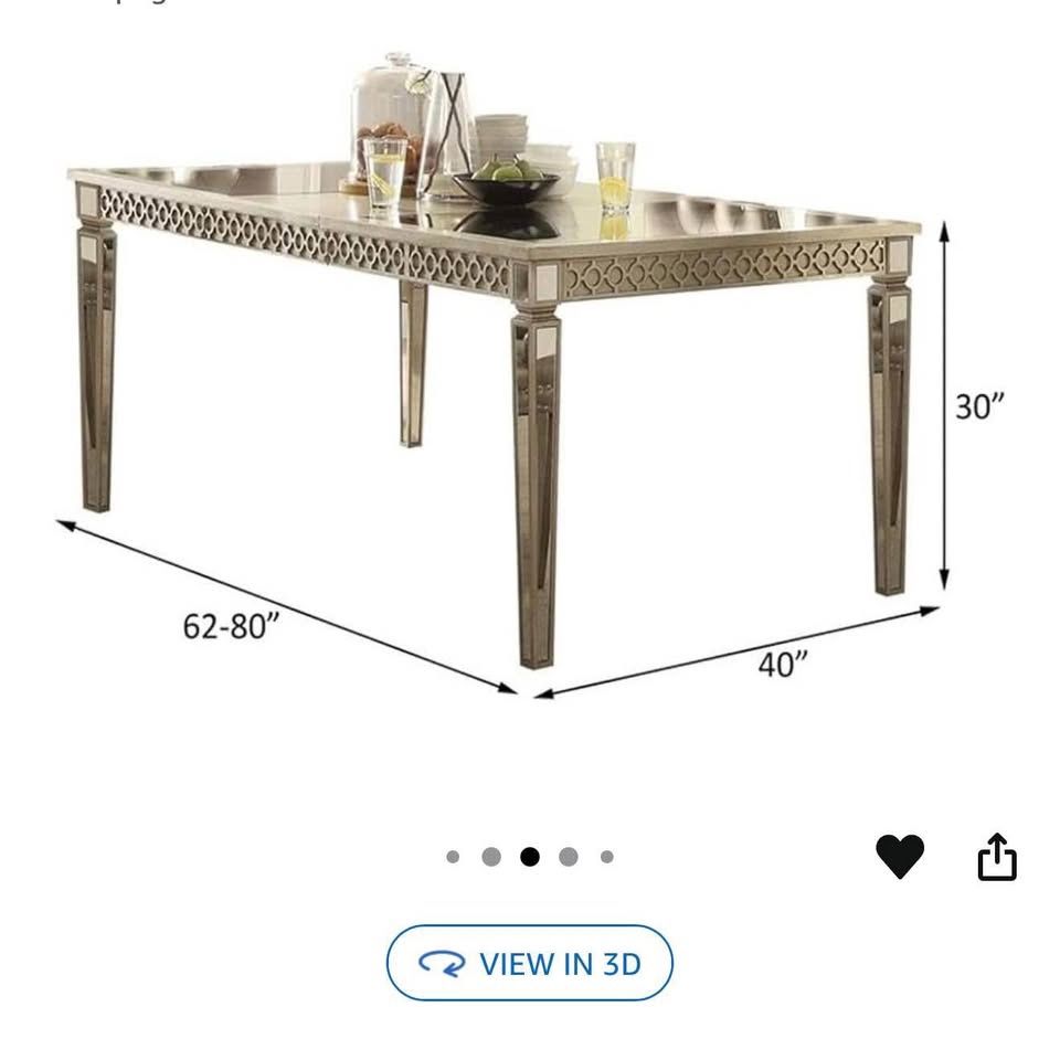 Acme Kacela Rectangular Wood Extendable Dining Table in Champagne and Mirrored
