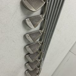 Augusta Irons 3, 4, 5, 6, 7, 8, 9 & A Pitching Wedge With Chamois Avon Grips Made In England Golf Clubs in good preowned condition.