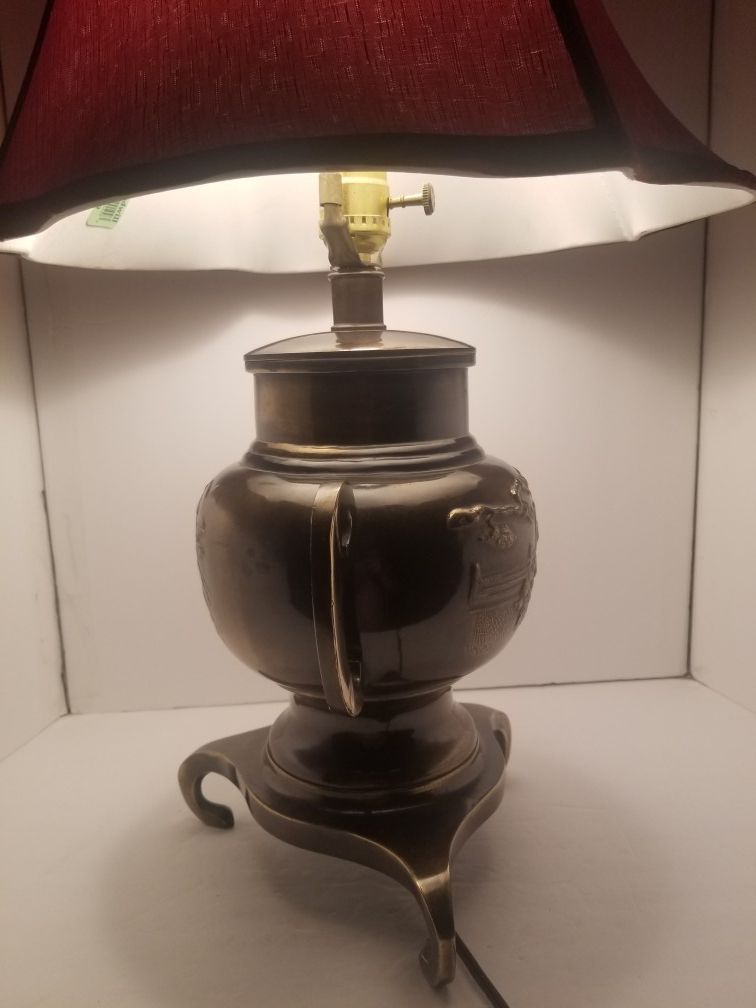 Brass Vintage Asian Lamp with Lamp Shade