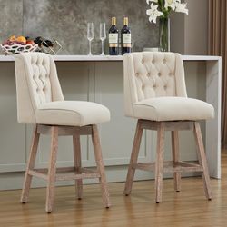 26" Swivel Bar Stools Set of 2, Counter Height Barstools with Back, Linen Fabric Upholstered Bar Stools