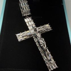2” Iced Crucifix Pendant 💎 VVS Moissanite – Baguette Set – Passes Tester