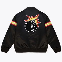 Mitchell & Ness x The Hundreds Adam Bomb Black Satin Bomber Jacket 2XL