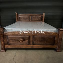 Queen Solid Wood Bed With Memory Foam Mattress $580