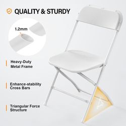 10 Pack White Plastic Folding Chair, Indoor Outdoor Portable Stackable Commercial Seat with Steel Frame 350lb. Capacity