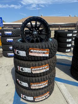 4 new rims DWG MODEL H114 17X9 6X139 OFFSET -12MM WITH 265/70/17 ARROYO RT INSTALLED