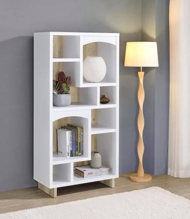 ~New Decorative Bookcase in White and Distressed Pine Finish~