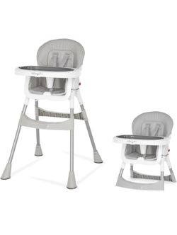Silla alta portátil 2 en 1, silla alta compacta convertible, silla alta portátil ligera, color gris