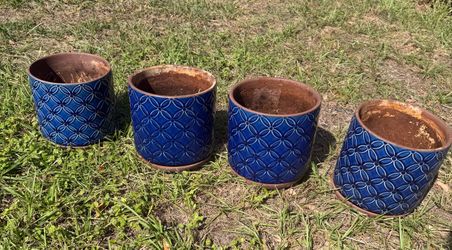 4 Ceramic pots blue