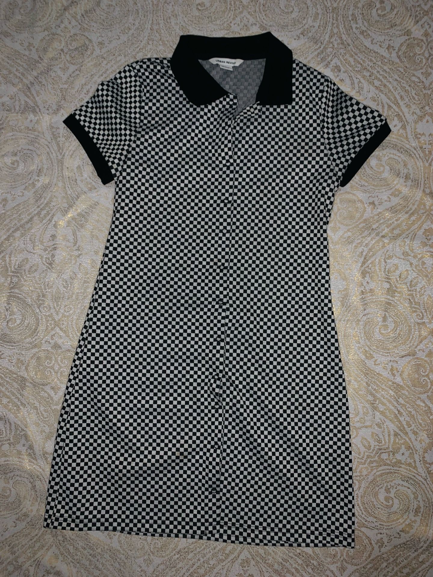 Black and White checkered mini dress with collar