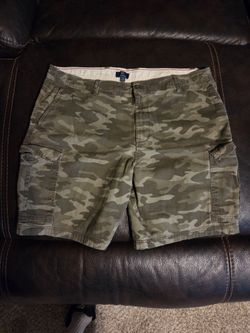 George Men's Camouflage Cargo Shorts Green/Gray Flat Front Button Cargo Pockets