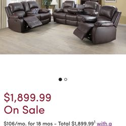 3 PCs Leather  recliner Set For Sale 