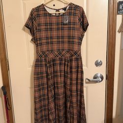 Torrid Studio Ponte Midi Dress Rootbeer Plaid Knit Women's L 12 (Torrid “0”)