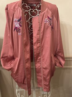 Floral Embroidered Pink Bomber Jacket
