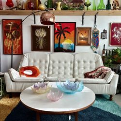 Mid Century Modern White Vinyl Sofa