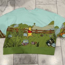 NEW Disney Sweater Womens XL Green Winnie The Pooh Eeyore Tigger Sweatshirt
