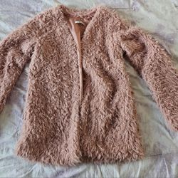 PAPAYA pink teddy coat jacket soft fuzzy lined furry 2 pockets length below hip NEW UNWORN Medium Womens