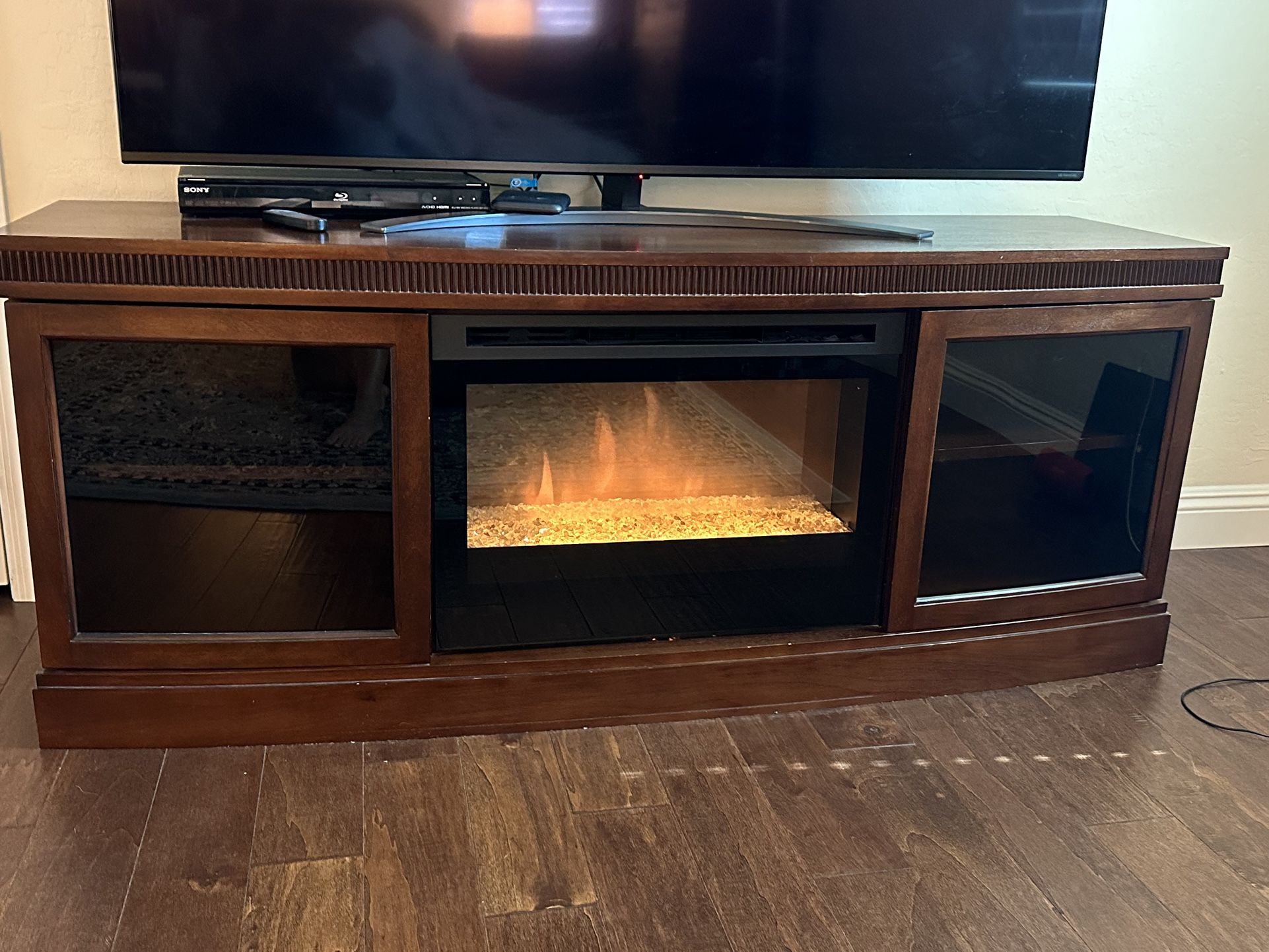 Dimplex 67 Inch Electric Fireplace TV Stand Entertainment Cabinet, Dark Cherry