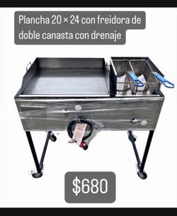 Plancha De 24” Con Freidora De 2 Canastas | Incluye Manguera Con Regulador