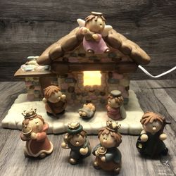 8 Pc Lighted Nativity Set Porcelain Vintage 