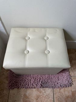 White Faux Leather Storage Ottoman