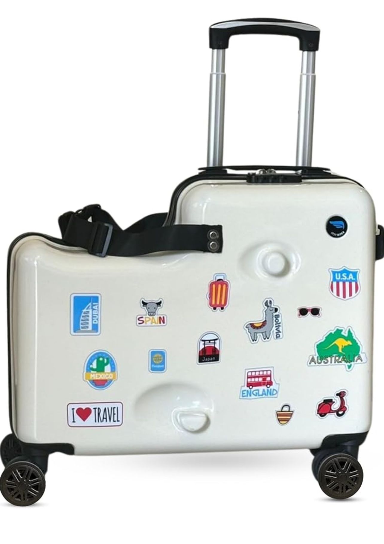 2024 Itsy Rider 20" Ride-on Suitcase for Kids with Double Spinner Wheels (Beige - Travel Stickers)