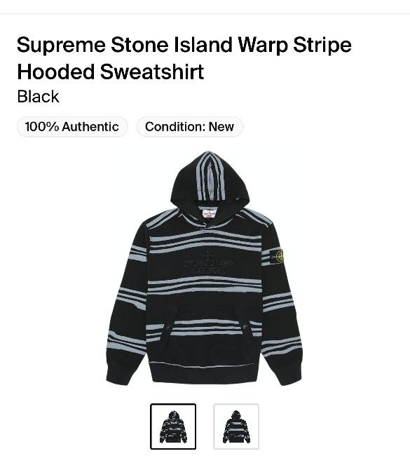Supreme Stone Island Warp Stripe Hooded Sweatshirt Size Medium