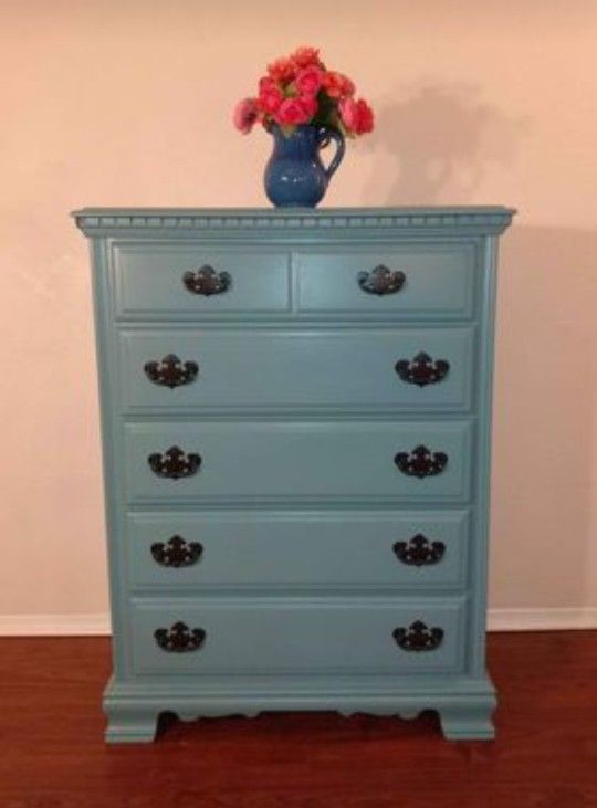 Teal Five Drawer Chest Of Drawers - Tall Dresser