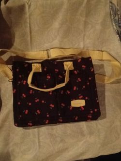 Navy Cherry Print Canvas Crossbody Tote Bag