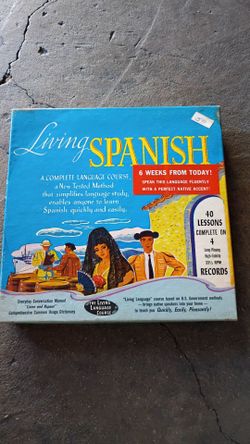 Living Spanish Language Course 40 Lessons 4 LP Vinyl Records Boxed Manual