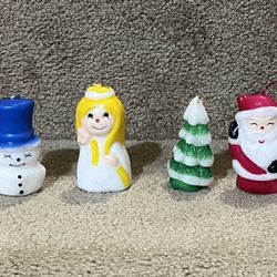 4 Vintage 1960's Santa Snowman Christmas Pine Tree Candles Korea