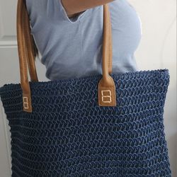 Blue Woven Handbag