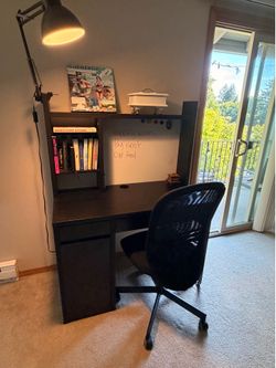 IKEA desk with chair + lamp
