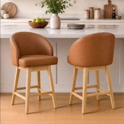 Swivel Bar Stools Set of 2,Modern Faux Leather Upholstered Counter Height Stools