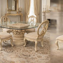 Luxury Carved Pedestal Glass Dining Set – Argyle