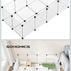 SONGMICS Pet Playpen with Floor, Small Animal Pen, Pet Fence Indoor, DIY Plastic Enclosure for Hamsters, Rabbits, Hedgehogs, Ferrets, 56.3 x 28.7 x 18