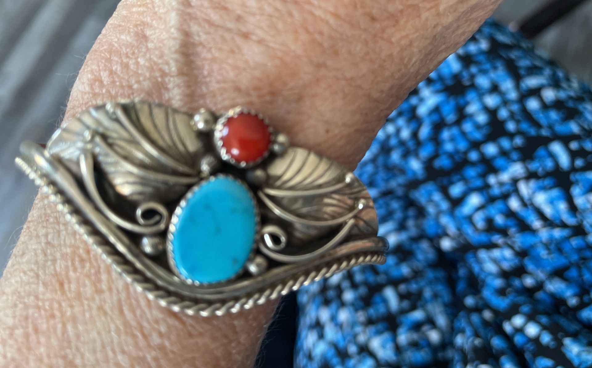 Turquoise And Coral Navajo Bracelet
