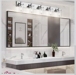 MELUCEE-5 light Chrome Bathroom Light Fixtures 5 Light Bathroom Vanity Light Stainless Steel with Clear Glass Shade(Exclude Bulb) Fixture Indoor Wall