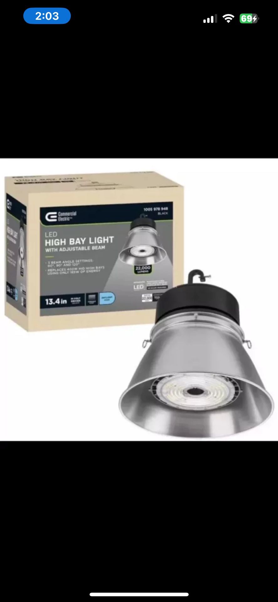 Commercial Electric LED Brushed Nickel High Bay Light w Adjustable Beam High Out