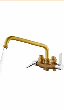 Aolemi Laundry Utility Sink Faucet, Wall Mount,9 Inch Spout,Chrome and Brass Laundry Tub Faucet,NPT3/4 Threaded End, 3 Inch Center,2-Handle