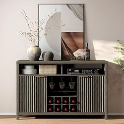 Walsham 51" Wide Rustic Buffet Sideboard with Doors & Wine Rack, Wooden Storage Cabinet with Glassw