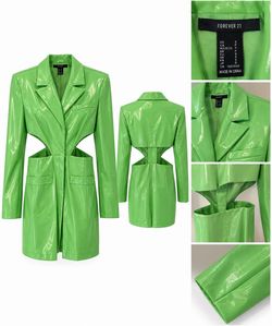 Forever 21 Lime Green Faux Leather Cutout Blazer Dress