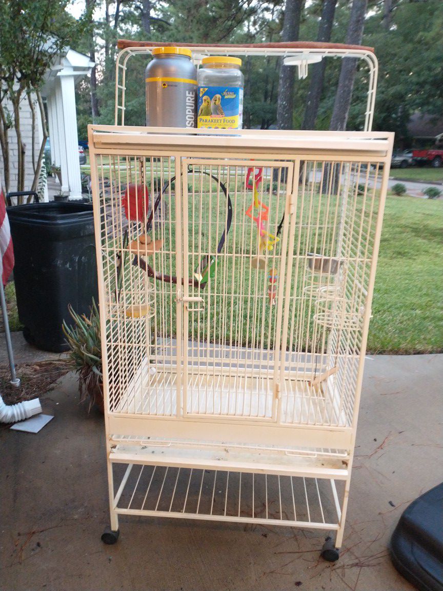 Large bird cage with accessories