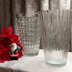 SUNDAY SPECIAL $6.00 FOR BOTH!  GLASS VASES 10"H X 6"W! READY TO FILL WITH GLITTERY XMAS FLOWERS! 