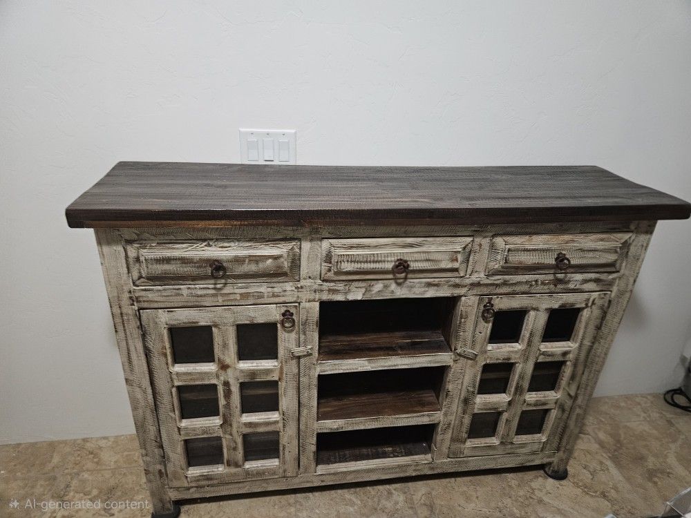 Mexican rustic wood Console With Drawers