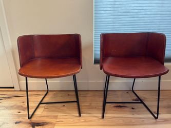 MCM CB2 Brown Leather Chairs