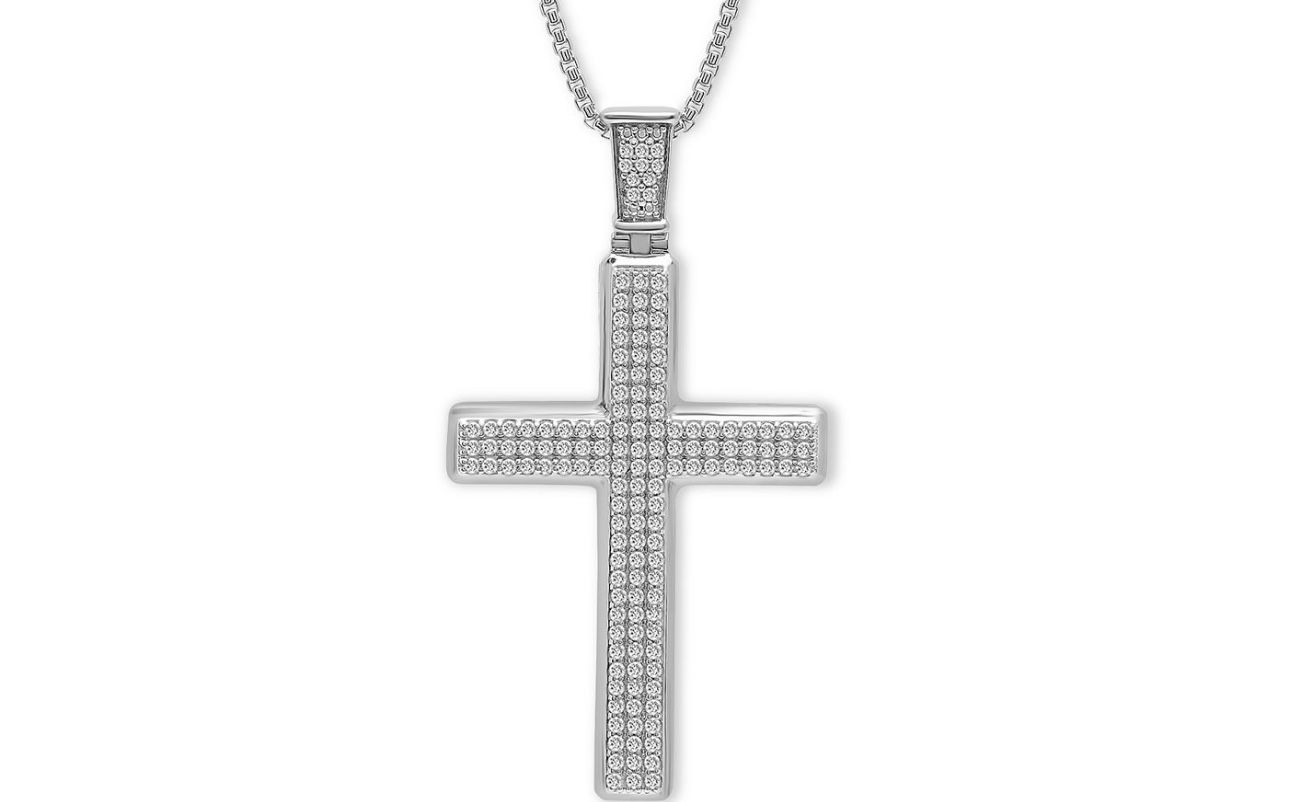 Men's Silver Diamond Cross 22" Pendant (1 ct. t.w.)