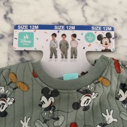 Disney Baby Mickey Mouse 4 Piece Knit Pants Set Green 12M Snap Casual