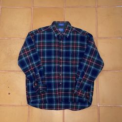 Pendleton Men's 100% Pure Virgin Wool Plaid Flannel Button Up Size XL 