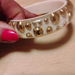 Bangle-Bracelet- White With Gold
