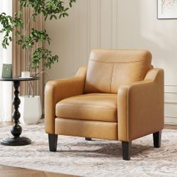 PU Leather Accent Chair, Mid-Century